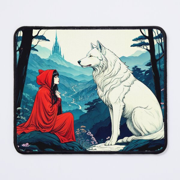 Item preview, The girl in red in front of her majestic white wolf designed and sold by PixelCraftDSG.