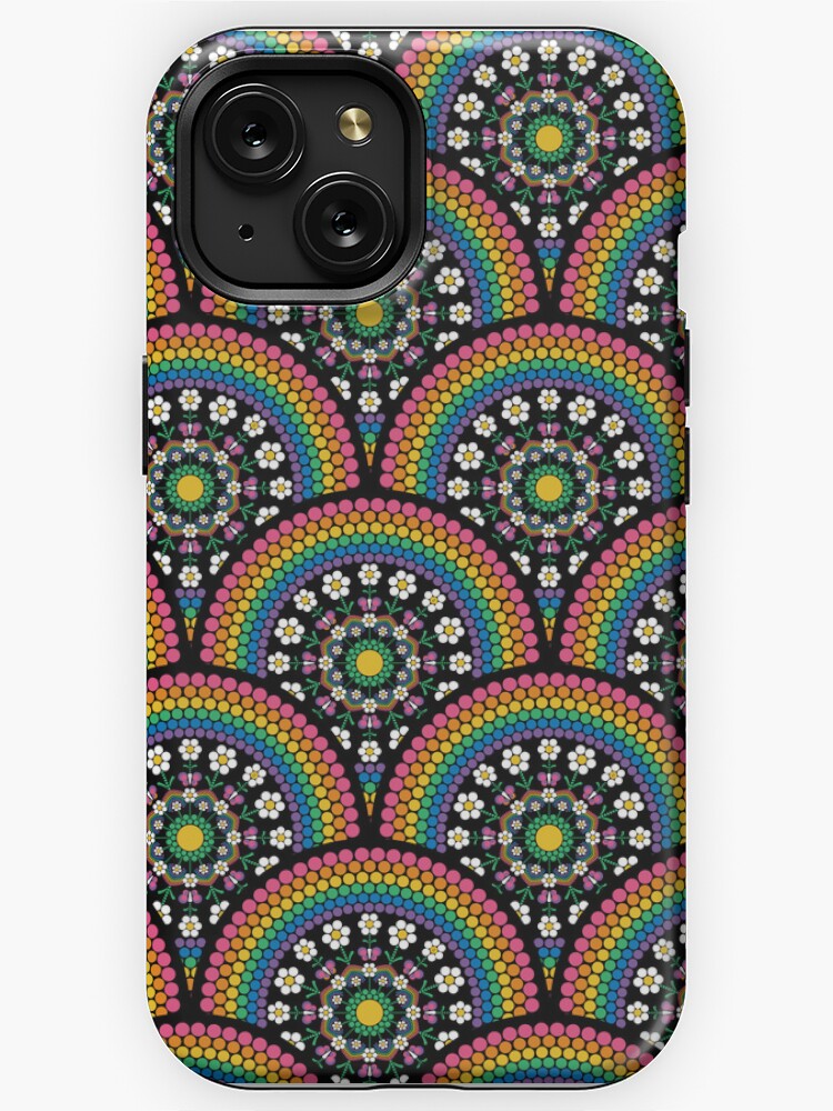 iPhone Case, Maximalist Rainbow Daisy Dot The Difference Mandala Art Deco Scallop designed and sold by Triplicate Limited