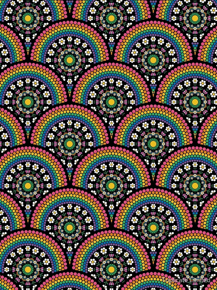 Thumbnail 4 of 4, A-Line Dress, Maximalist Rainbow Daisy Dot The Difference Mandala Art Deco Scallop designed and sold by prandski.