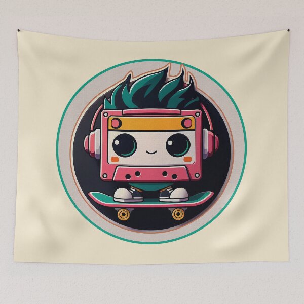 Item preview, Kawaii Cassette Illustration | Colorful Circular Design | Skateboard and Headphones Art | Cute Retro Vibes designed and sold by GALUMARKET.