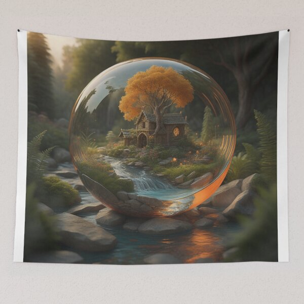 Item preview, Enchanted Wilderness Orb: Rustic House Autumn Tree & Turquoise Stream designed and sold by EnchantedVista.