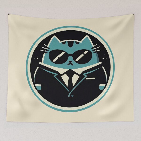 Item preview, Mysterious Blue Cat Illustration | Stylish Sunglasses and Suit | Colorful Circular Design | Cute and Cool Art designed and sold by GALUMARKET.