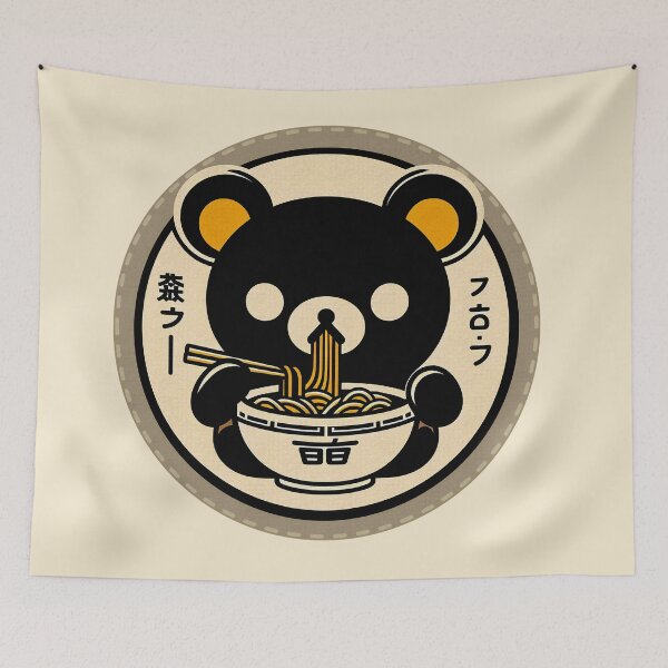 Item preview, Adorable Mysterious Black Bear Eating Ramen | Japanese Culture Details | Colorful Circular Illustration designed and sold by GALUMARKET.