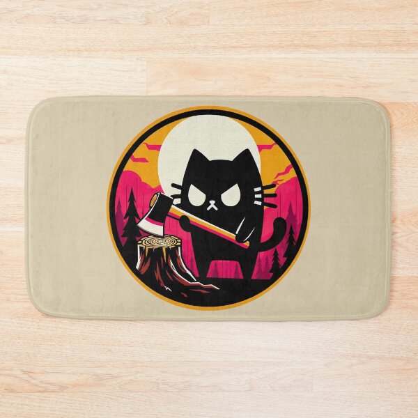 Item preview, Mysterious Black Cat with Axe Illustration | Intriguing Scene | Colorful Circular Design designed and sold by GALUMARKET.