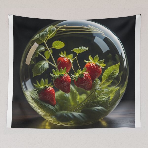 Aperçu de l'œuvre Orbe de verre enchanté : fraises rouges luxuriantes dans une sphère de verre créée et vendue par EnchantedVista.