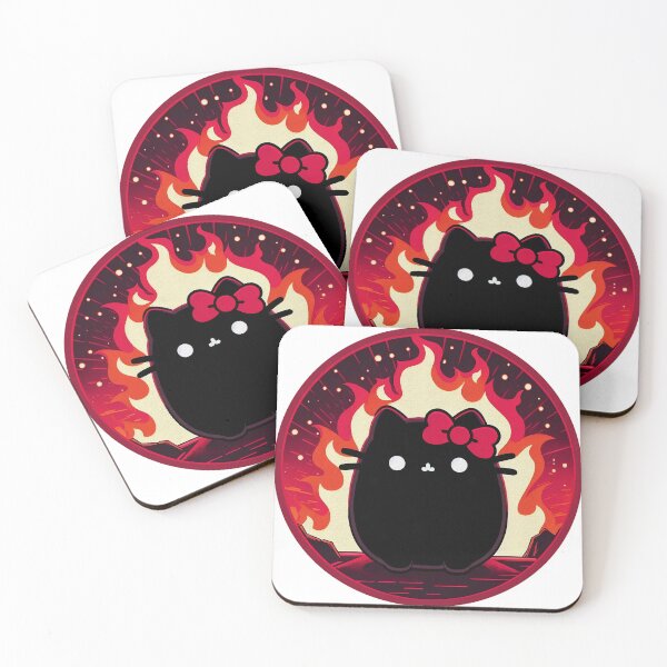 Item preview, Adorable Black Cat with Red Bow Illustration | Fiery Background  | Cute and Bold Art designed and sold by GALUMARKET.