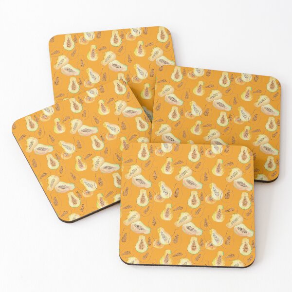 Item preview, Watercolour and ink outlines papaya fruits on bright orange background designed and sold by Rebecca Hunter.