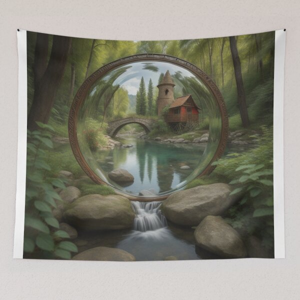 Item preview, Enchanted Forest Haven: Rustic Red Barn  Ancient Bridge Glass Orb designed and sold by EnchantedVista.