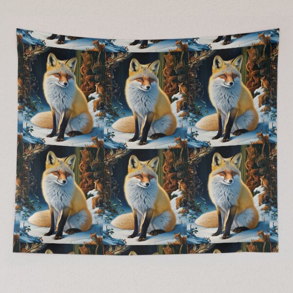Item preview, Fox Portrait. Winter fox, snowy fox, vintage fox, fox painting, Hieronymus Bosch style designed and sold by FoxVibes.