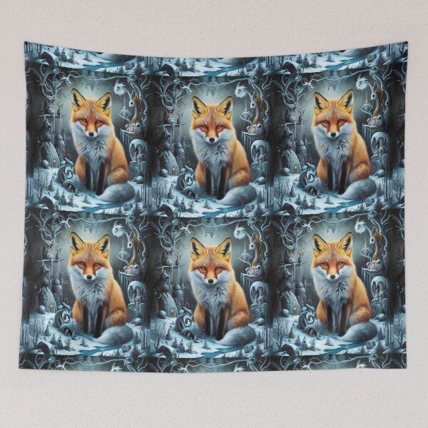 Item preview, Fox Portrait. Winter fox, snowy fox, vintage fox, fox painting, Hieronymus Bosch style designed and sold by FoxVibes.