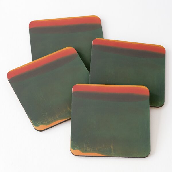 Item preview, Abstract Painting Of Vivid Green and Fiery Red Horizon on Soft Orange Base designed and sold by regnumsaturni.