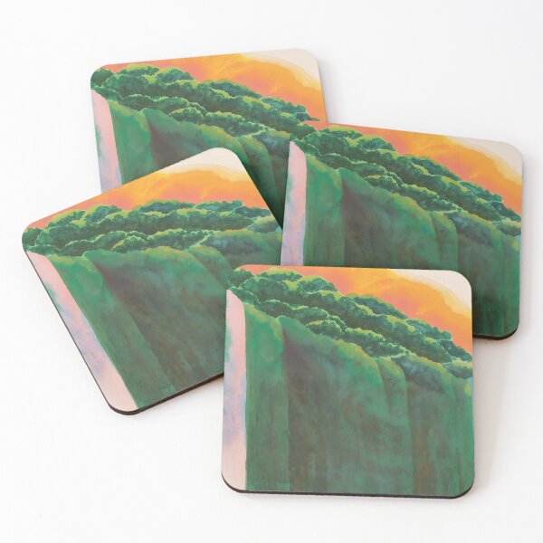 Item preview, Abstract Painting Of Lush Green Waterfalls And Fiery Sunset designed and sold by regnumsaturni.