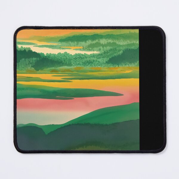 Item preview, Abstract Painting Of Forest Landscape with Sunset Reflection Over Serene Lakes and Lush Green Hills designed and sold by regnumsaturni.