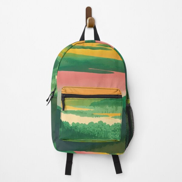 Item preview, Abstract Painting Of Forest Landscape with Sunset Reflection Over Serene Lakes and Lush Green Hills designed and sold by regnumsaturni.