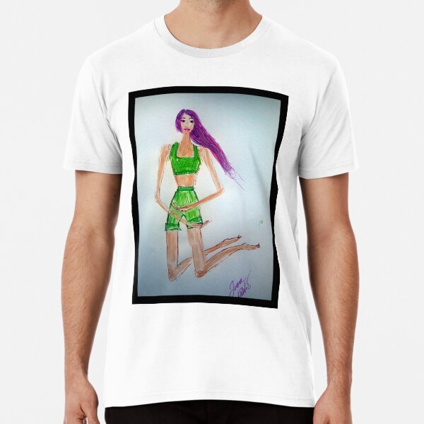 Girl Wearing a Green Two Piece Premium T-Shirt