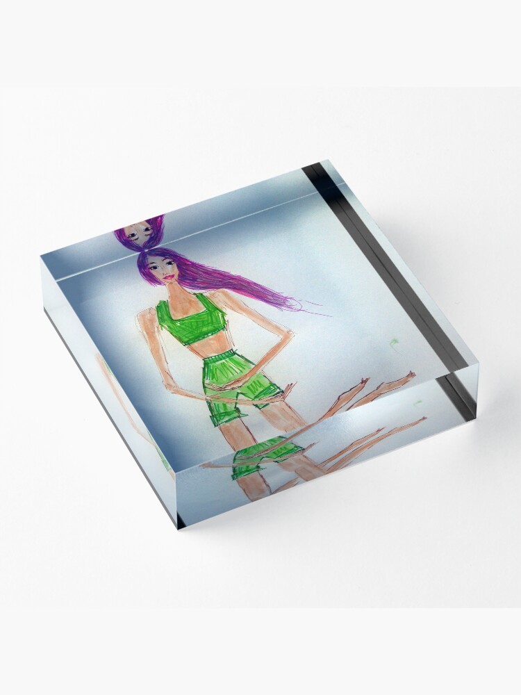 Alternate view of Girl Wearing a Green Two Piece Acrylic Block