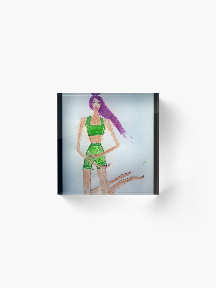 Alternate view of Girl Wearing a Green Two Piece Acrylic Block
