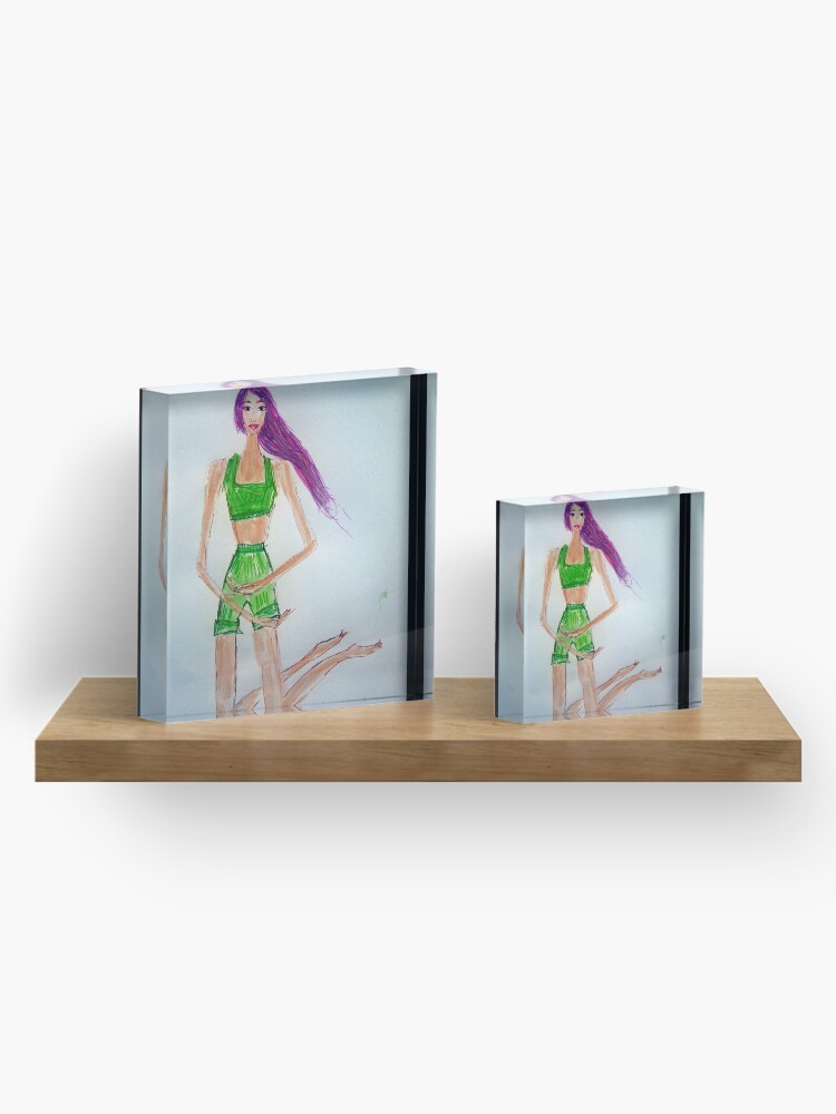 Alternate view of Girl Wearing a Green Two Piece Acrylic Block