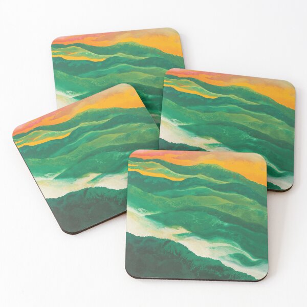 Item preview, Abstract Painting Of The Forest In Vibrant Colors With Green Waves And Orange Sky designed and sold by regnumsaturni.