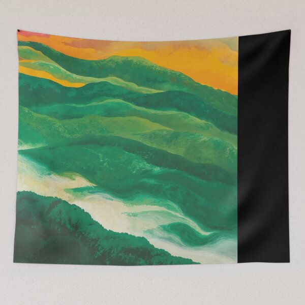Item preview, Abstract Painting Of The Forest In Vibrant Colors With Green Waves And Orange Sky designed and sold by regnumsaturni.