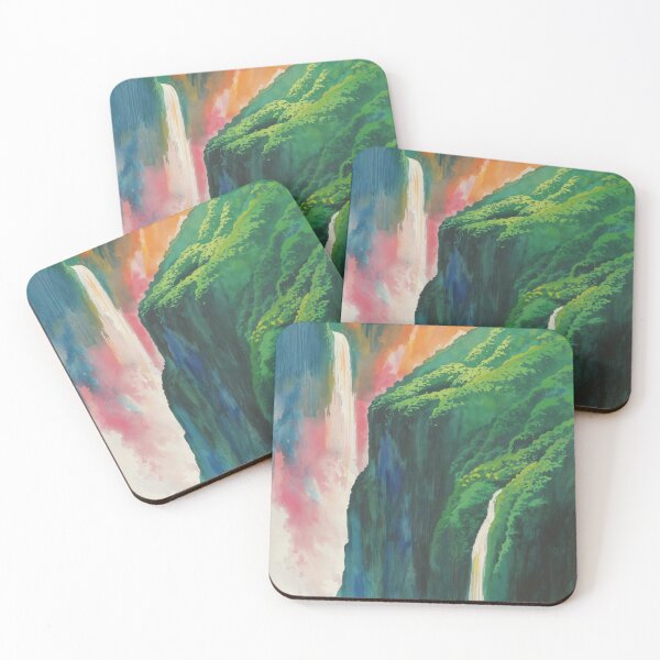 Item preview, Abstract Painting Of A Waterfall With Lush Green Cliffs And Sunset Sky designed and sold by regnumsaturni.