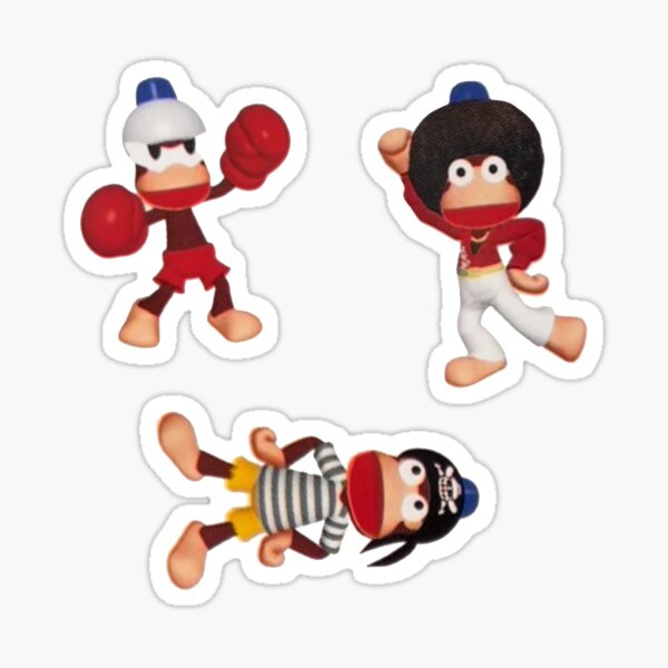Vista previa del artículo con la obra «Paquete de pegatinas Cool Playstation Low Poly Ape Escape», diseñado y vendido por Not a front for Large Explosives...