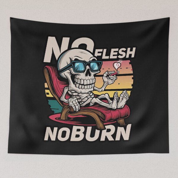 Item preview, Funny Retro ''No Flesh, No Burn'' Skull Summer Vacation Funny T-Shirt designed and sold by Witty Shirts.