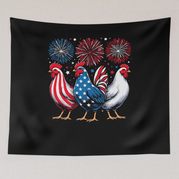 Item preview, Patriotic Firework Red White Blue Chicken USA Flag July 4th designed and sold by Dressed For  Duty.