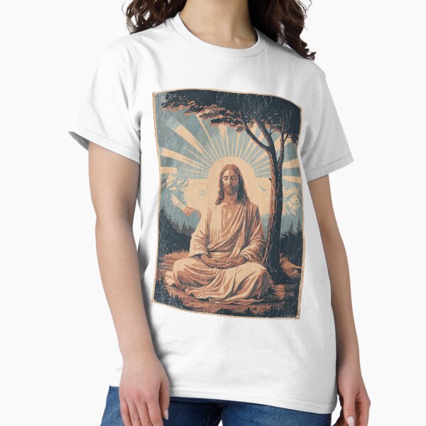Item preview, Jesus Meditating Under a Tree with Mountains and Sunrise designed and sold by Loving Nature Gifts.
