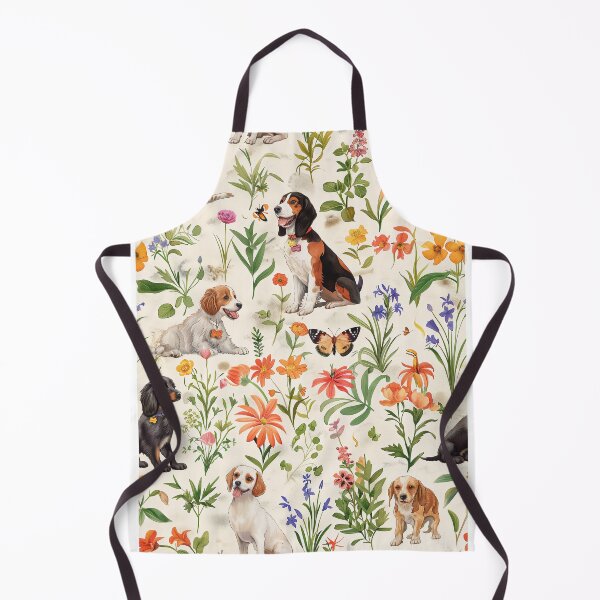 Item preview, Adorable watercolor pattern with different dog breeds playing in a lush garden designed and sold by DMay-art.