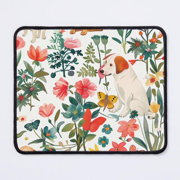 Item preview, Adorable watercolor pattern with different dog breeds playing in a lush garden designed and sold by DMay-art.