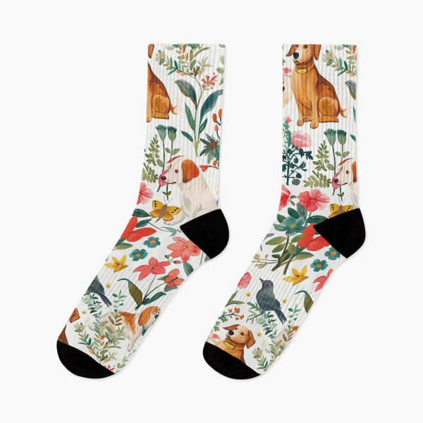 Item preview, Adorable watercolor pattern with different dog breeds playing in a lush garden designed and sold by DMay-art.