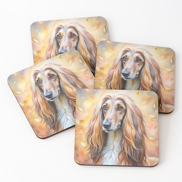 Item preview, happy afghanhound dog in watercolor with leaves designed and sold by essypessy.