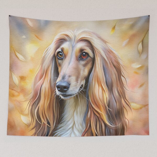 Item preview, happy afghanhound dog  in watercolor  with leaves designed and sold by essypessy.