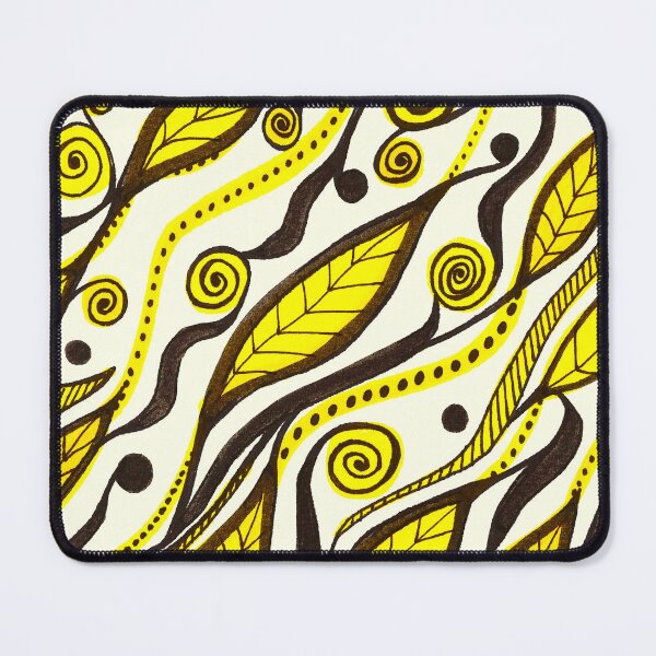 Item preview, Yellow and Black Flowing Leaves with Spirals Original designed and sold by artofkathleen.