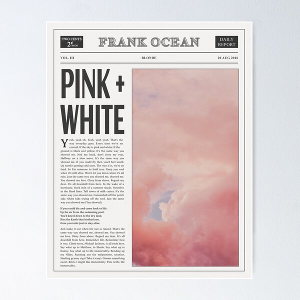 Item preview, Frank Ocean, Pink + White, Blonde, Wall Print, Wall Art, Dorm Room Decor, Gift, Birthday, For Him/Her, Bedroom Poster designed and sold by columnsprints.