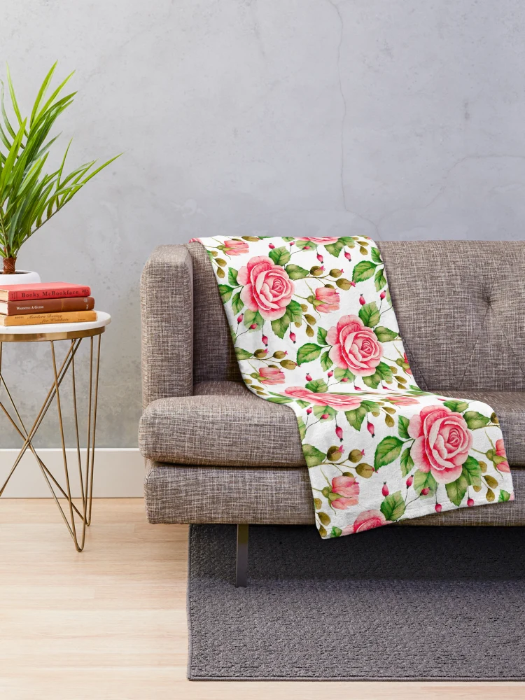 Thumbnail 2 of 6, Throw Blanket, Pink Roses | Floral Pattern designed and sold by Chic-Fun.