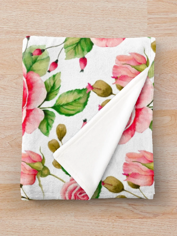 Thumbnail 3 of 6, Throw Blanket, Pink Roses | Floral Pattern designed and sold by Chic-Fun.