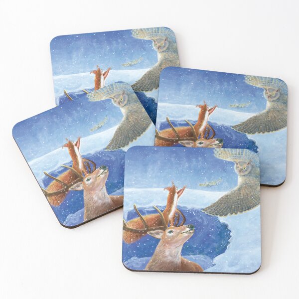 Item preview, Red Deer, squirrel, wise owl in Winter Illustration designed and sold by Julia Doria.
