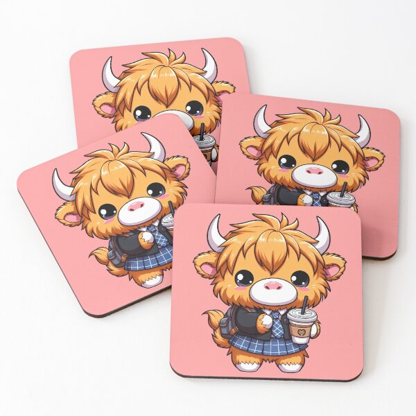 Item preview, Fluffy Baby Highland Cow Drink Coffee designed and sold by Funny Vintage Stickers And T-Shirts.