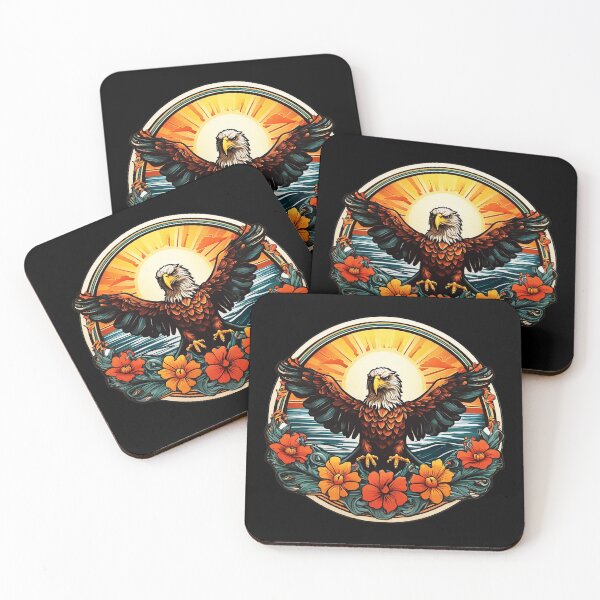 Item preview, Sunset Bald Eagle by the Ocean surrounded by Hawaii Flowers designed and sold by NautiChic.