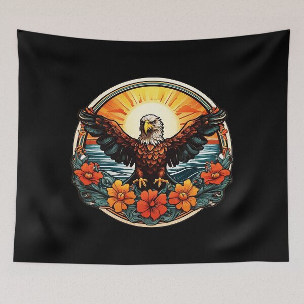 Item preview, Sunset Bald Eagle by the Ocean surrounded by Hawaii Flowers designed and sold by NautiChic.