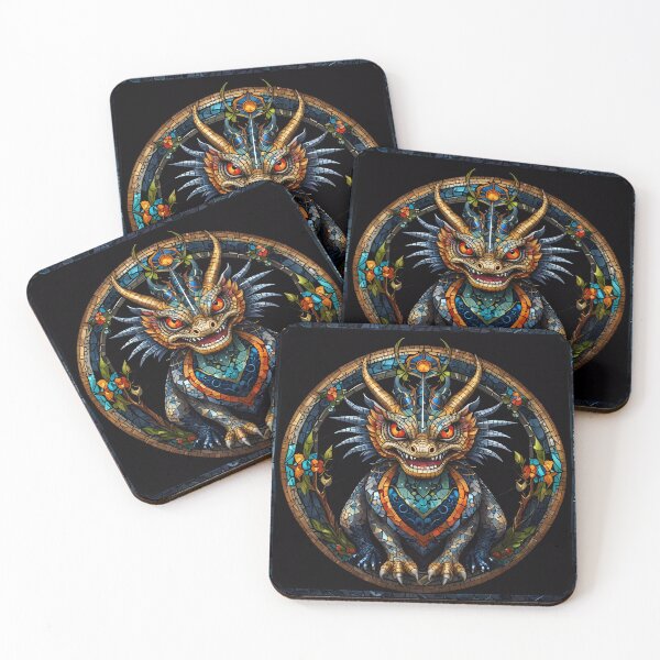 Item preview, Angry little dragon creature on stained glass mosaic designed and sold by FocusedArt.