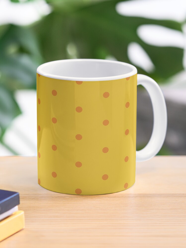 Coffee Mug, Geometric Maximalist Rainbow Dark Cheddar Polka Dots On Daisy Daze designed and sold by Triplicate Limited