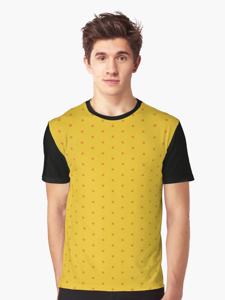 Graphic T-Shirt, Geometric Maximalist Rainbow Dark Cheddar Polka Dots On Daisy Daze designed and sold by Triplicate Limited