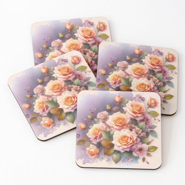 Item preview, Peach roses on a lilac background designed and sold by Libretti.