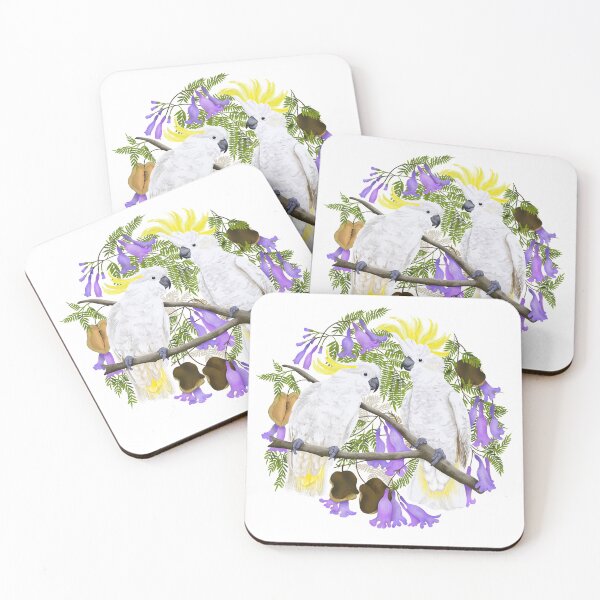 Item preview, Cheeky Australian cockatoos in purple jacaranda tree designed and sold by ArtOfSmallJoys.