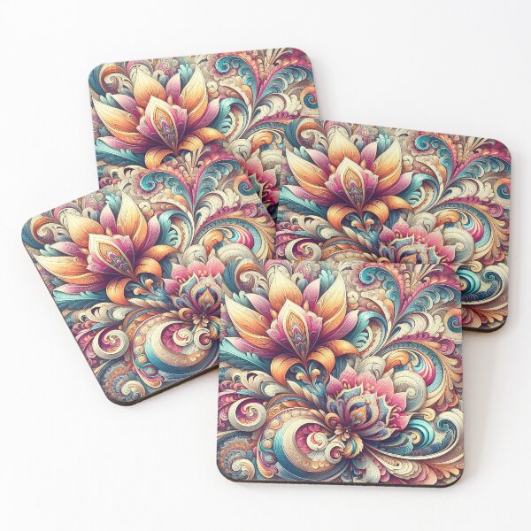 Item preview, Vintage floral patterns with psychedelic fractal swirls designed and sold by BlackCatspet1.
