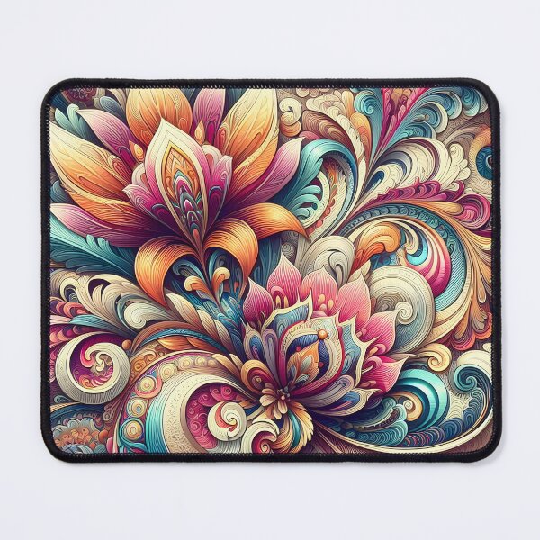 Item preview, Vintage floral patterns with psychedelic fractal swirls designed and sold by BlackCatspet1.