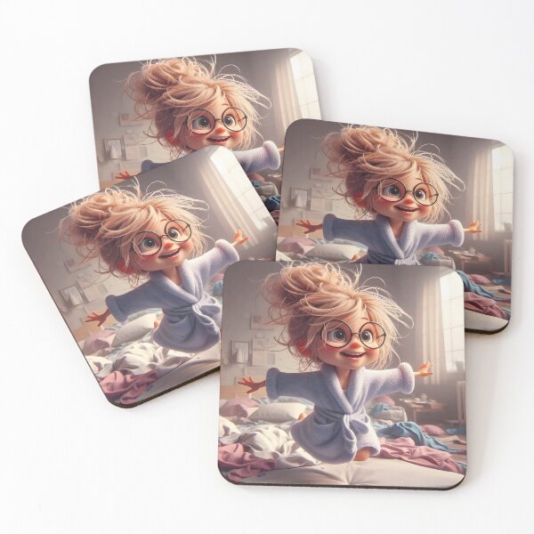 Item preview, Adorable Morning Chaos - Cute AI Art of a Happy Girl in Glasses and Robe designed and sold by LoopLooArt.